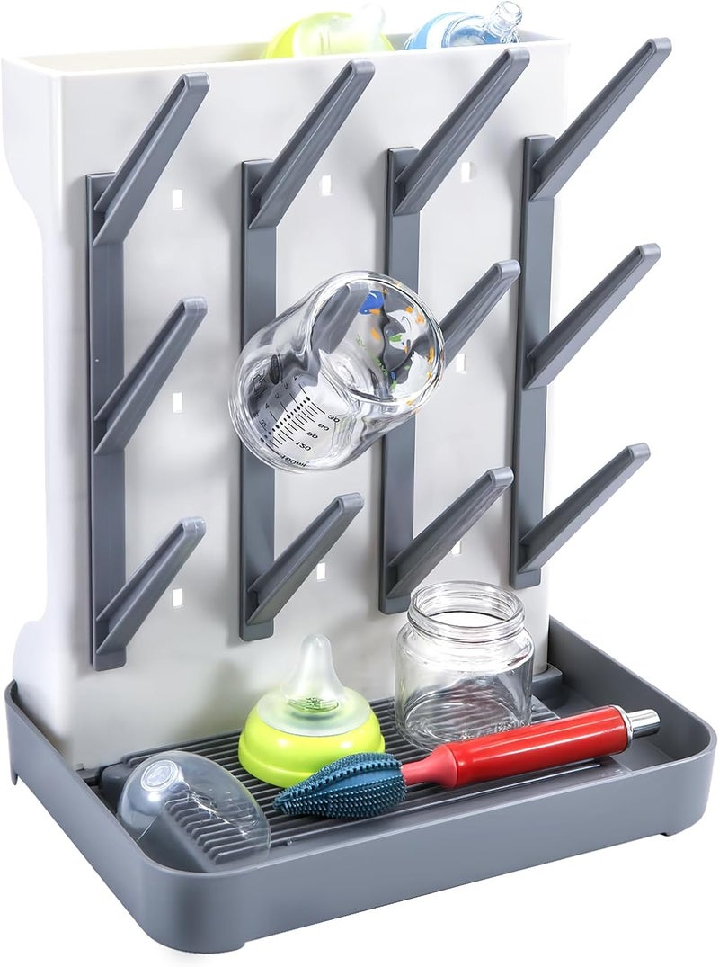 MeCids Baby Bottle Drying Rack, Vertical Standing Bottle Dryer Rack Holder, Space Saving Baby Bottle Drying Rack for Countertop - Holds Up to 12 Baby Bottles (Gray) - Image 1